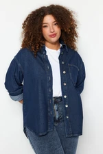 Trendyol Curve Dark Blue Oversize Denim Shirt