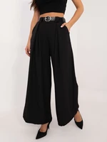 Black fabric wide trousers with belt