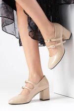 Mio Gusto Tiana Nude Patent Leather Round Toe Women's High Heel Shoes