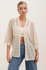 Bigdart 15855 Openwork/Perforated Oversize Cardigan - Stone