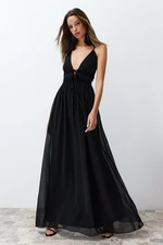 Trendyol Black A-Line Woven Chiffon Long Evening Dress