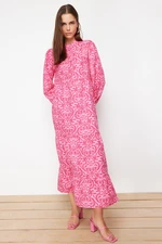 Trendyol Fuchsia Patterned Half Pat Wide Fit Cotton Woven Dress