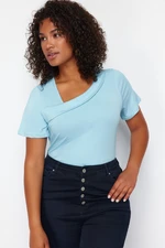 Trendyol Curve Light Blue Single Jersey Knitted Plus Size Blouse