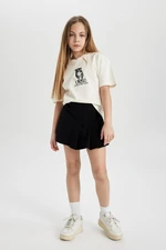 DEFACTO Girl's Printed Short Sleeve T-Shirt Shorts Skirt 2-Piece Set