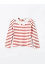 LC Waikiki LCW Kids Matte Pink Striped Baby Collar Striped Girl's T-Shirt