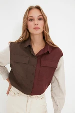 Trendyol Brown Color Block Woven Shirt with Buttons