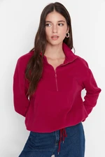 Trendyol Burgundy Zipper Detailed Fleece Knitted Sweatshirt