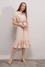 Bigdart 2292 Dress With A Belt - Cream