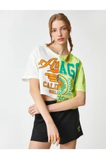 Koton Crop T-Shirt Printed Short Sleeves Crew Neck