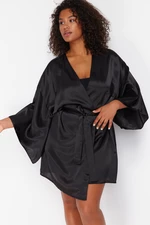 Trendyol Curve Black Wide Sleeve Satin Woven Dressing Gown