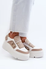 Women's Zazoo leather sneakers on a massive beige-white sole