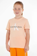 Detské bavlnené tričko Calvin Klein Jeans oranžová farba, s potlačou
