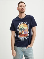 Dark blue men's T-shirt Guess Palm Window - Men