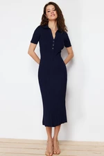 Trendyol Navy Blue Maxi Knitwear Polo Neck Dress