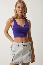 Happiness İstanbul Women's Purple Strap Crop Knitted Blouse