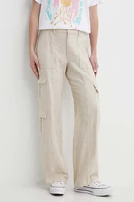 Plátěné kalhoty Hollister Co. béžová barva, široké, high waist