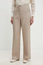 Plátěné kalhoty Answear Lab béžová barva, široké, high waist