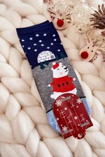 Women's Socks Christmas Patterns With Plush Teddy Bear And Igloo Grey-Navy