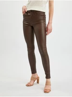 Dark brown women's faux leather skinny fit pants ORSAY