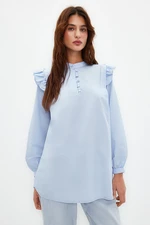 Trendyol Light Blue Ruffle Detail Cotton Blended Woven Shirt