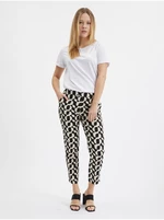 Cream-black women's patterned trousers ORSAY