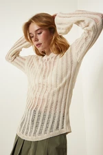 Happiness İstanbul Cream Openwork Seasonal Knitwear Sweater