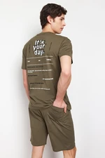 Trendyol Khaki Printed Regular Fit Knitted Shorts Pajamas Set