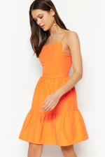 Trendyol Orange Woven Strappy Decollete Mini Woven Mini Dress