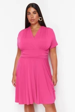 Trendyol Curve Fuchsia Double Breasted Mini Knitted Dress