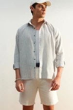 Trendyol Blue Regular Fit 100% Cotton Linen Look Shirt