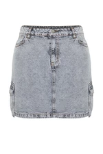 Trendyol Curve Gray Cargo Pocket Mini Denim Skirt