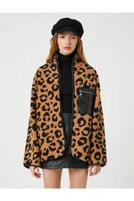 Koton Leopard Patterned Plush Zippered Sweatshirt