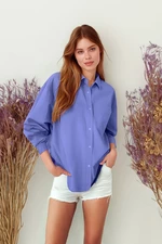 Trendyol Light Purple Single Pocket Boyfriend/Wide Fit Cotton Woven Shirt