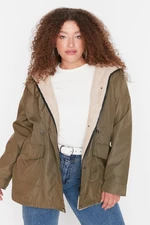 Trendyol Curve Khaki Hooded Snap Detailní Kapsa Uvnitř Plyšový Kabát