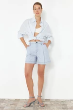 Trendyol Light Blue 100% Tencel™ Pleated High Waist Denim Shorts