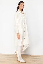 Trendyol Stone Linen Aerobin Long Shirt Woven Bottom-Top Set