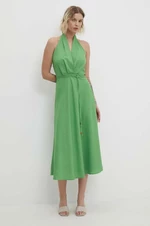 Lněné šaty Answear Lab zelená barva, maxi