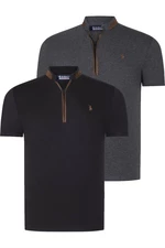 DUAL SET T8571 DEWBERRY ZIPPER MENS T-SHIRT-ANTHRACITE-BLACK