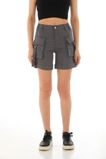 BİKELİFE Gray High Waist Flexible Denim Shorts With Pocket.