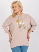 Beige cotton blouse of larger size with sequins