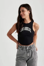 DEFACTO Fitted Printed Crew Neck Crop Singlet