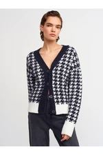 Dilvin 60166 V-Neck Jacquard Pattern Knitwear Cardigan Black Ecru