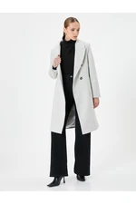 Koton Long Stretch Coat Double Breasted Closure Button Pocket Detailed Belted