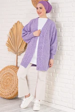 Bigdart 15768 Lilac Hair-Knit Patterned Knitwear Cardigan with Buttons