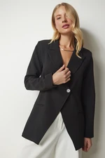 Happiness İstanbul Women's Black Double Breasted Collar One-Button Blazer Jacket