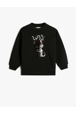 Koton The Cat Embroidered Sequins Sweatshirt with Rayon Crew Neck.