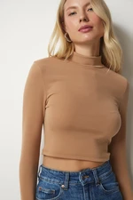 Happiness İstanbul Women's Biscuit Standing Collar Corduroy Camisole Crop Blouse