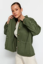 Trendyol Khaki Oversized Denim Shirt Jacket with Pocket