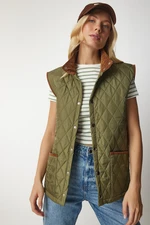 Happiness İstanbul Women's Khaki Pocket Quilted Vest