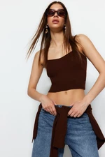 Trendyol Brown Crop Tie Detail Blouse-Covered Knitwear Set